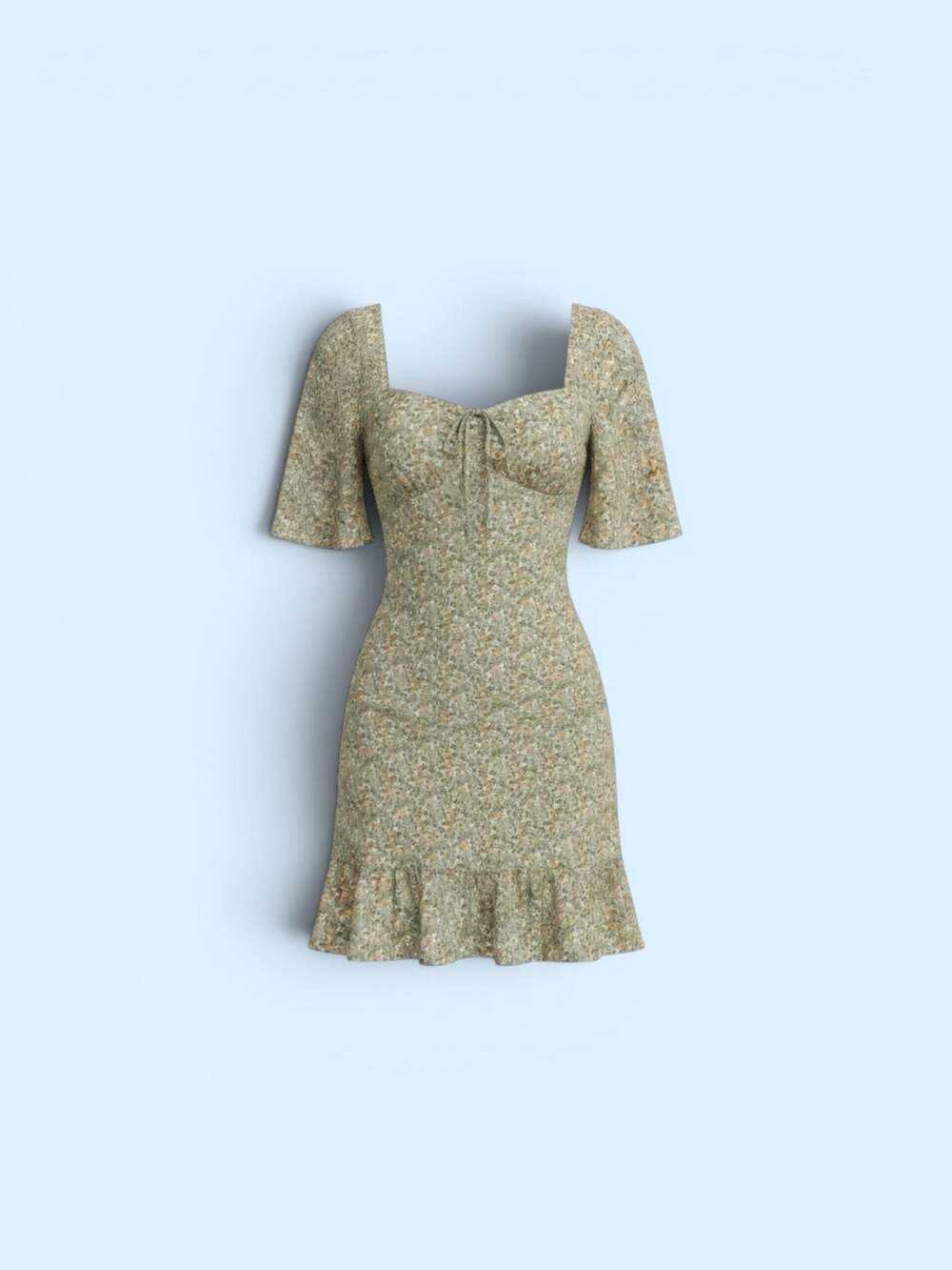 Primark Cares Green Floral Flutter Sleeve Mini Dress with Tie Front